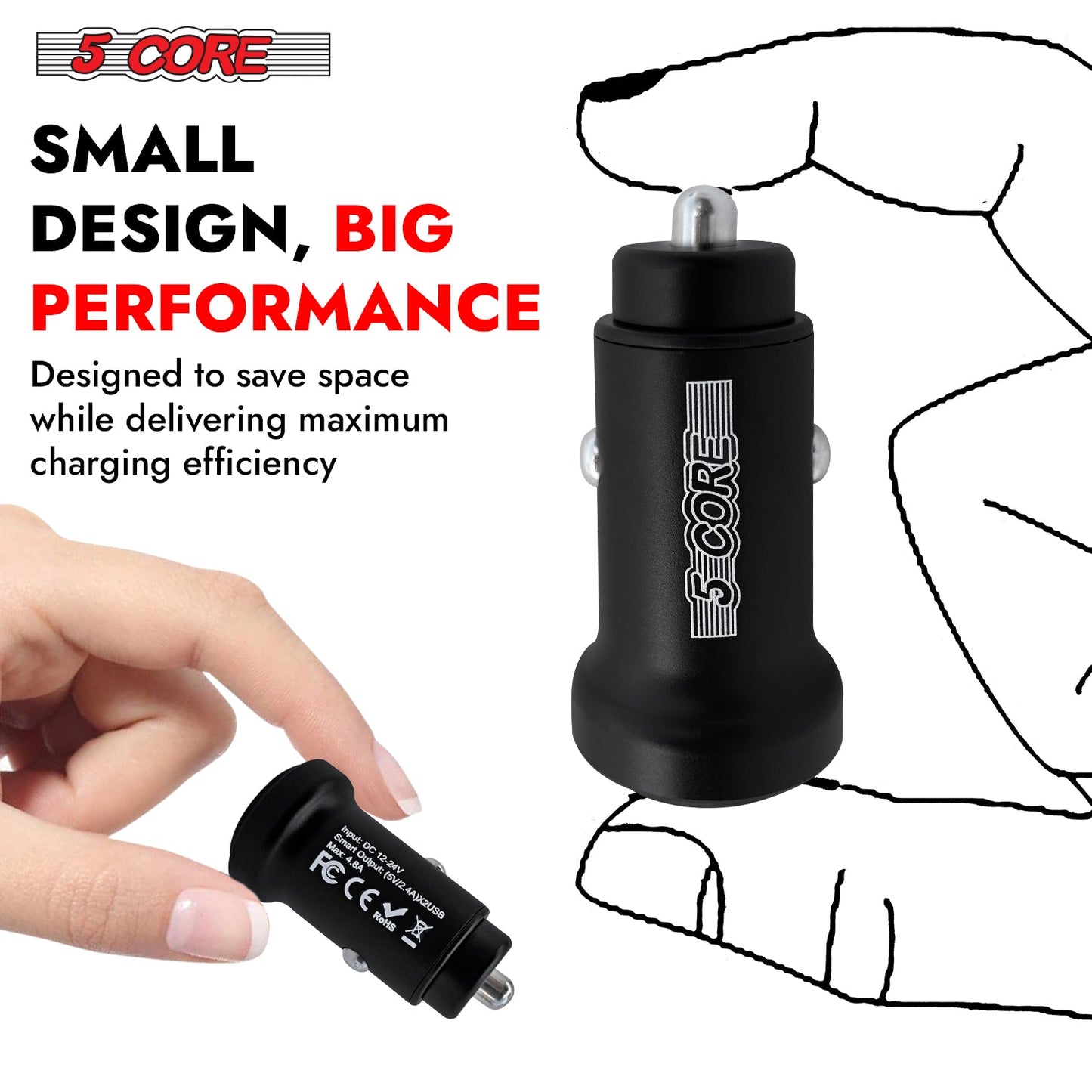 5 Core Fast Car Charger Pair Quick Charging Phone USB Adapter 2 Port Cigarette Lighter Auto Charger-4