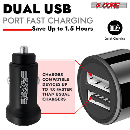 5 Core Fast Car Charger Pair Quick Charging Phone USB Adapter 2 Port Cigarette Lighter Auto Charger-1